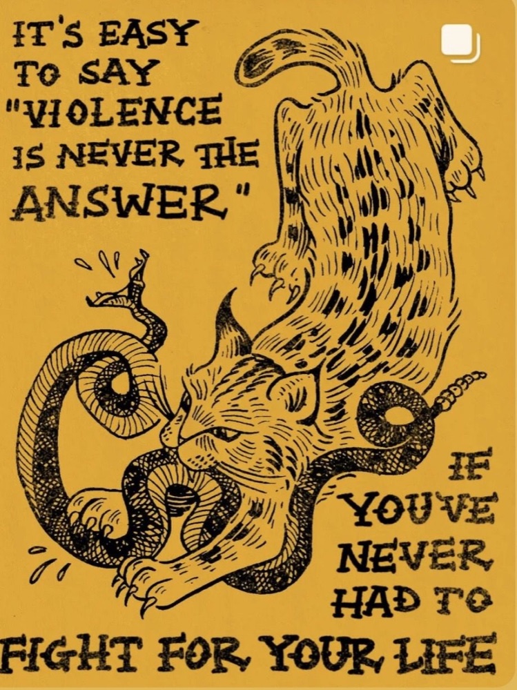 Illustration with text about violence and fighting for your life